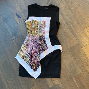 BCBG Maxazria Black, White, and Multi-Colored Shift Dress